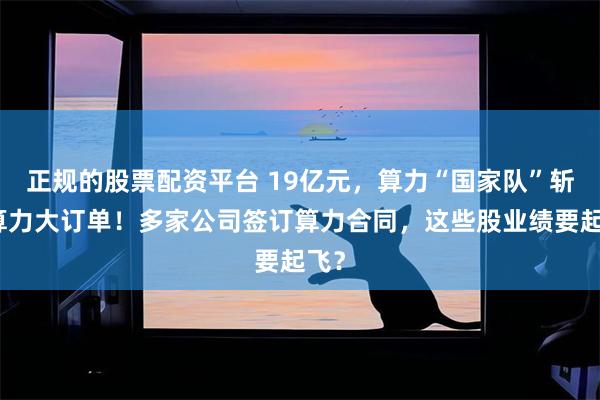 正规的股票配资平台 19亿元，算力“国家队”斩获算力大订单！多家公司签订算力合同，这些股业绩要起飞？
