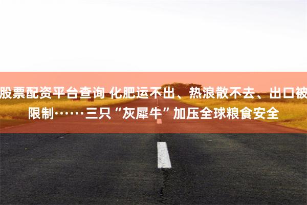 股票配资平台查询 化肥运不出、热浪散不去、出口被限制······三只“灰犀牛”加压全球粮食安全