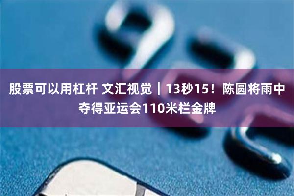 股票可以用杠杆 文汇视觉｜13秒15！陈圆将雨中夺得亚运会110米栏金牌